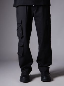 HOP HEAD - Men Black Pure Cotton Solid Straight Cargo Pant