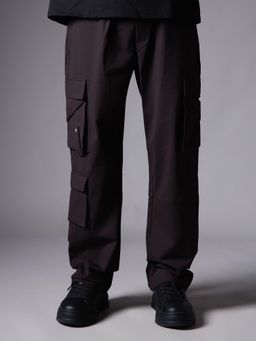 HOP HEAD - Men Brown Cotton Solid Straight Cargo Pant