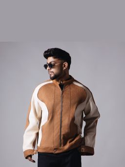 HOP HEAD - Hophead Men Brown Suede Colorblock Biker Jacket