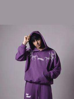 HOP HEAD - Men Purple Cotton Graphic Hoodie