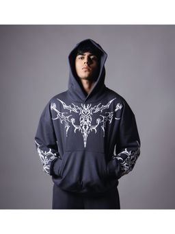 HOP HEAD - Men Grey Cotton Blend Graphic Hoodie