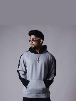 HOP HEAD - Men Grey Cotton Solid Hoodie