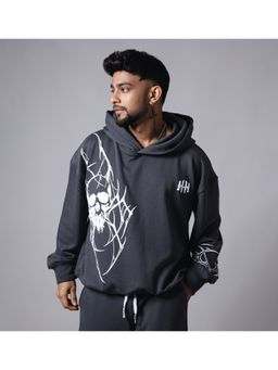 HOP HEAD - Men Charcoal Cotton Blend Graphic Hoodie