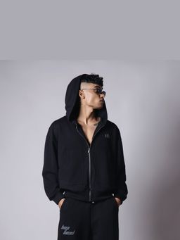 HOP HEAD - Men Black Cotton Blend Solid Hoodie