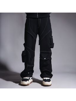 HOP HEAD - Men Black Cotton Solid Straight Cargo Pant