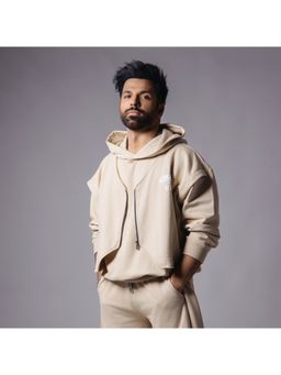 HOP HEAD - Men Beige Cotton Blend Solid Hoodie