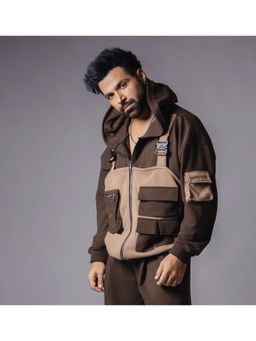 HOP HEAD - Unisex Brown Cotton Blend Solid Hoodie