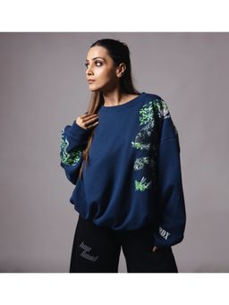 HOP HEAD - Unisex Blue Cotton Graphic Sweatshirt