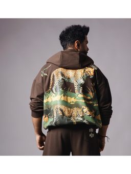 HOP HEAD - Unisex Brown Cotton Animal Print Hoodie