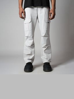 HOP HEAD - Men Grey Cotton Solid Wide Cargo Pant