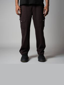 HOP HEAD - Men Brown Polycotton Solid Straight Cargo Sweatpants