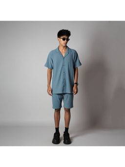 HOP HEAD - Hophead Men Blue Cotton Textured Shirt with Short