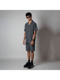 HOP HEAD - Hophead Men Charcoal Cotton Textured Shirt with Short