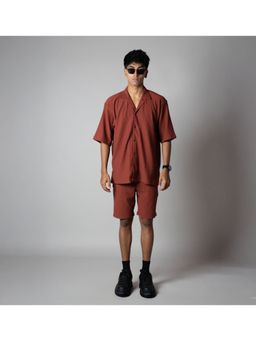HOP HEAD - Hophead Men Rust Pure Cotton Textured Shirt with Short