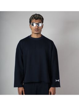 HOP HEAD - Men Navy Blue Terry Solid Sweatshirt