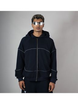 HOP HEAD - Men Navy Blue Cotton Solid Hoodie