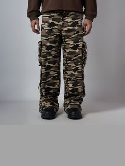 HOP HEAD - Men Brown Cotton Camouflage Straight Cargo Pant