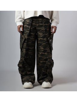 HOP HEAD - Men Olive Suede Camouflage Wide Cargo Pant
