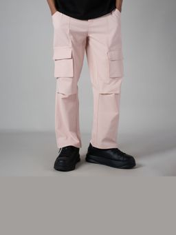 HOP HEAD - Men Pink Pure Cotton Solid Straight Cargo Sweatpant