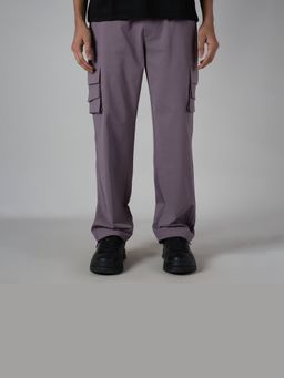 HOP HEAD - Men Purple Pure Cotton Solid Straight Cargo Sweatpants