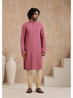 House of Chikankari - Rayon Schiffli Mens Long Kurta- Mauve