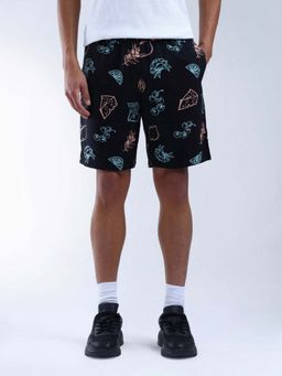 Flying Machine - Black Mid Rise Printed Digitopia Shorts