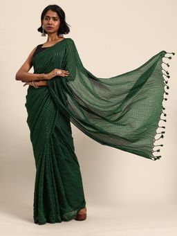 ArtEastri - Women Stripes Green Saree with Unstitched Blouse
