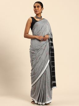 ArtEastri - Women Geometric Grey Saree Without Blouse