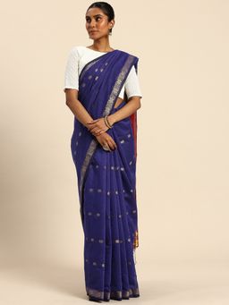 ArtEastri - Women Woven Blue Saree with Unstitched Blouse
