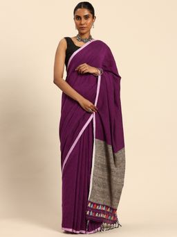 ArtEastri - Women Solid Purple Saree with Unstitched Blouse
