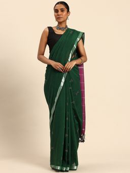 ArtEastri - Women Geometric Green Saree Without Blouse