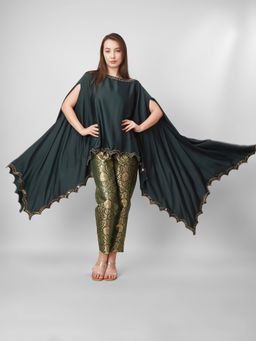 Twinora By Nupur Derola - Green Embroidered Asymmetrical Kaftan Kurta with Pant