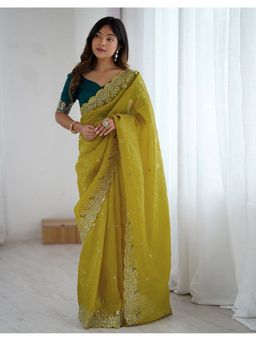SGF11 - Women Embellished Yellow Saree with Unstitched Blouse