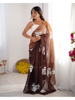 SGF11 - Women Embellished Brown Saree with Unstitched Blouse