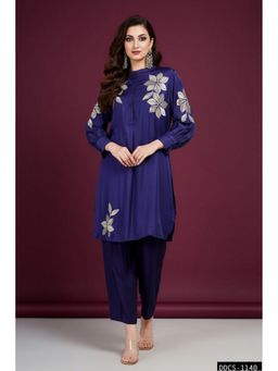 Dora Dori - Chanderi Straight Navy Blue Co-Ord Set