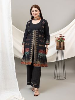 Kidar - Black Geometric Round Neck Co-Ord Set