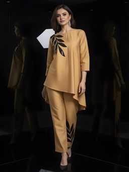 Dora Dori - Embroidered Asymmetrical Yellow Co-Ord Set