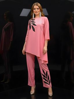 Dora Dori - Embroidered Asymmetrical Pink Co-Ord Set