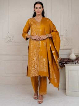 Safaa - Woven Yellow Unstitched Kurta with Unstitched Bottom and Dupatta