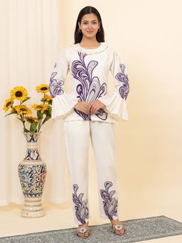 Kidar - White Embroidered Round Neck Co-Ord Set