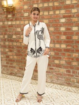 Kidar - White Embroidered Collar Neck Co-Ord Set