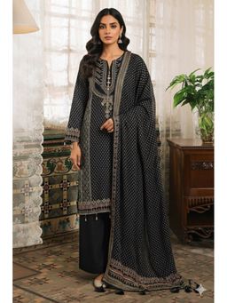 HERITAGE - Black Embroidered Round Neck Kurta with Palazzo and Dupatta
