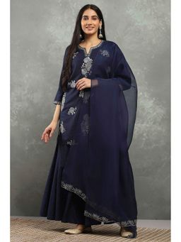 Rangriti - Women Floral Blue Kurta with Sharara and Dupatta