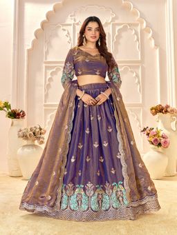 PURVAJA - Embroidered Silk Purple Stitched Lehenga with Unstitched Blouse and Dupatta