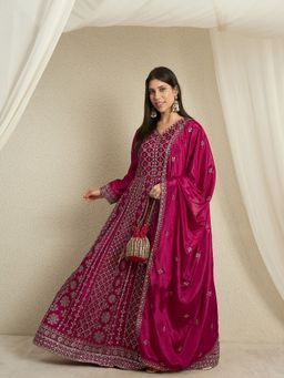 Miss Ethnik - Women Embroidered Pink Gown with Dupatta