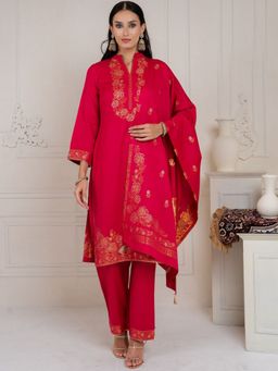 Safaa - Woven Pink Unstitched Kurta with Unstitched Bottom and Dupatta