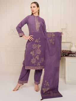 Safaa - Woven Purple Unstitched Kurta with Unstitched Bottom and Dupatta