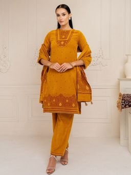 Safaa - Woven Yellow Unstitched Kurta with Unstitched Bottom and Dupatta