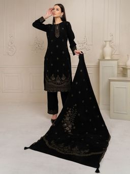 Safaa - Woven Black Unstitched Kurta with Unstitched Bottom and Dupatta