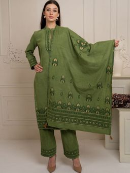 Safaa - Woven Green Unstitched Kurta with Unstitched Bottom and Dupatta